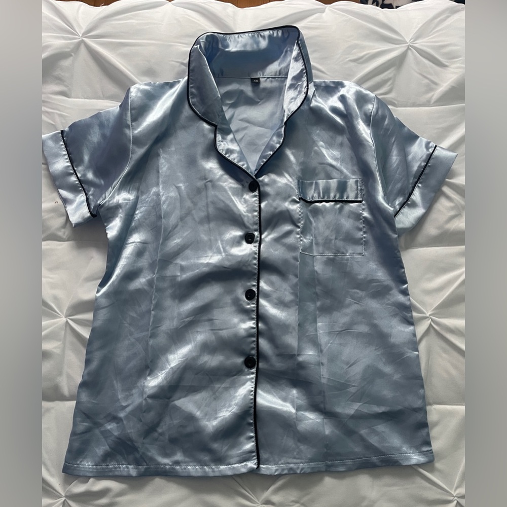 Blue satin pajama set